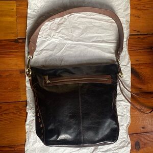 HOBO black with brown stitching leather shoulder bag